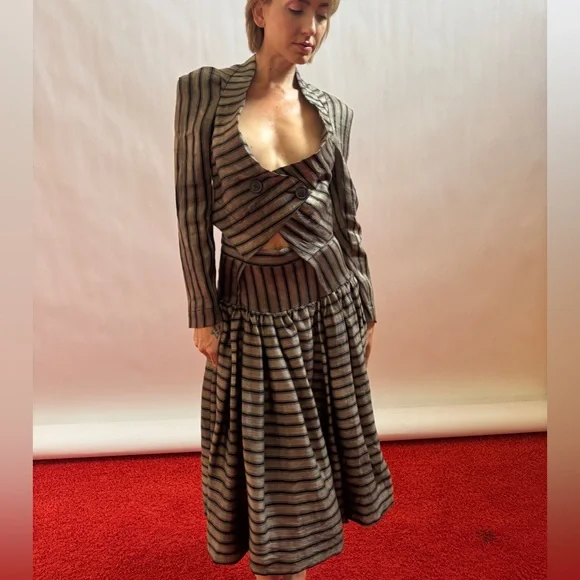 Vivienne Westwood Anglomania 2014 NWT STRIPE SET/LINEN SOFT CORSET+SKIRT IT42 - Picture 13 of 14